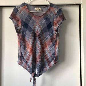 Anthropologie cloth & stone plaid tie knotted top